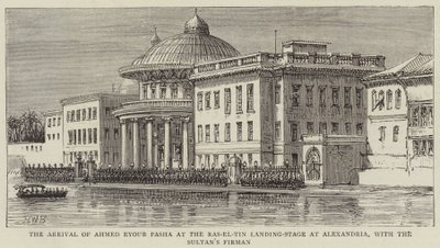 La Llegada de Ahmed Eyoub Pasha al Muelle de Ras-el-Tin en Alejandría, con el Firman del Sultán de Henry William Brewer